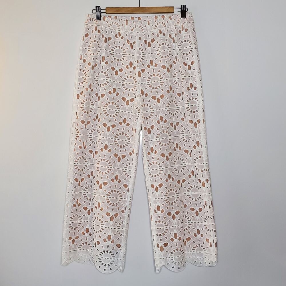 Red Carter Cotton Wide leg elastic waist lace overlay cropped deck pants Small